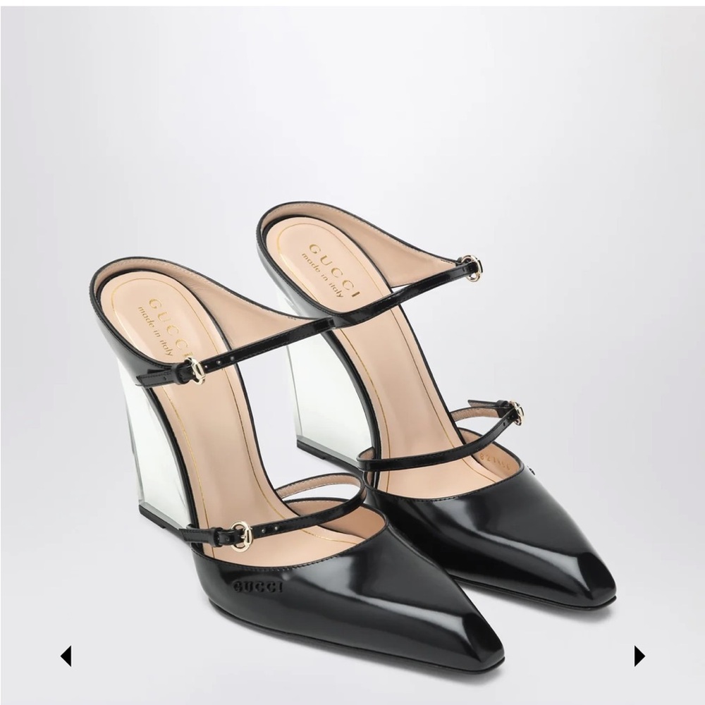 Gucci Regent Patent Leather Sandals Clear Sculptural Heel